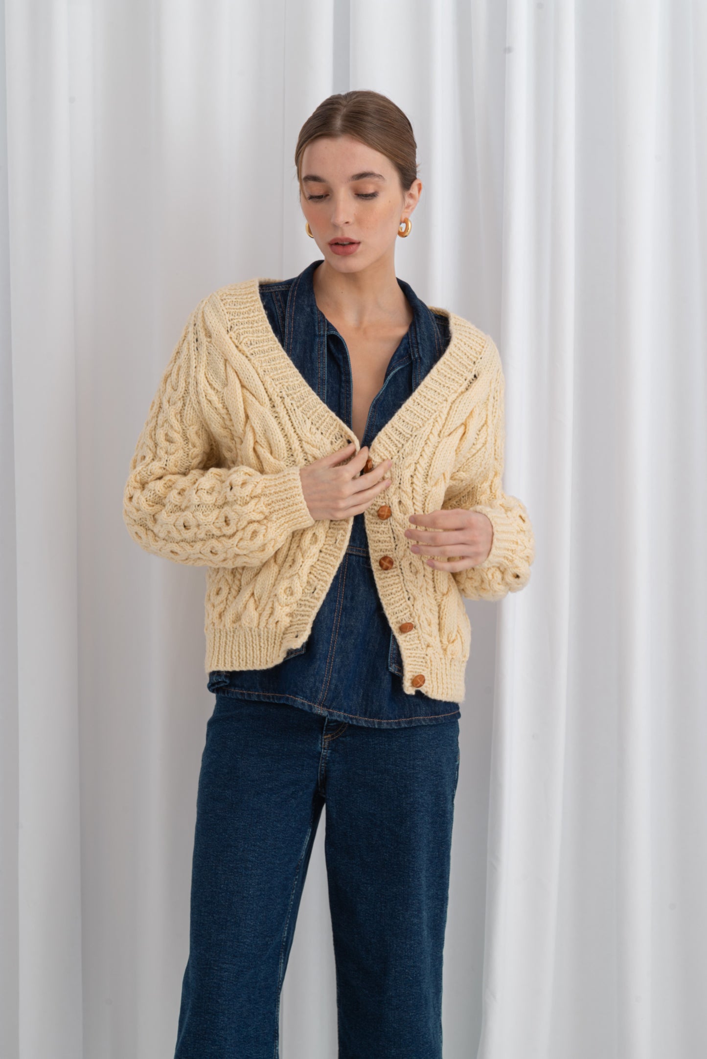 Rozpinany Sweter Chunky Cableknit Cardigan