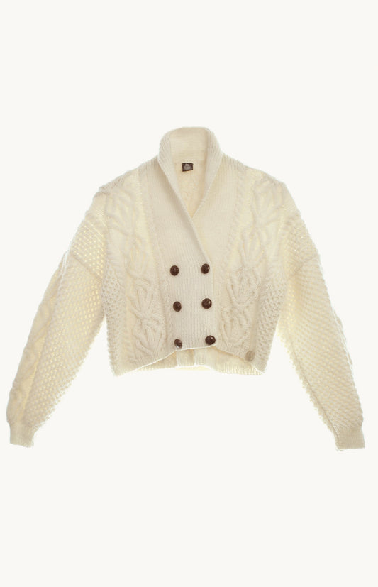 Crop Cardigan Leather Buttoned