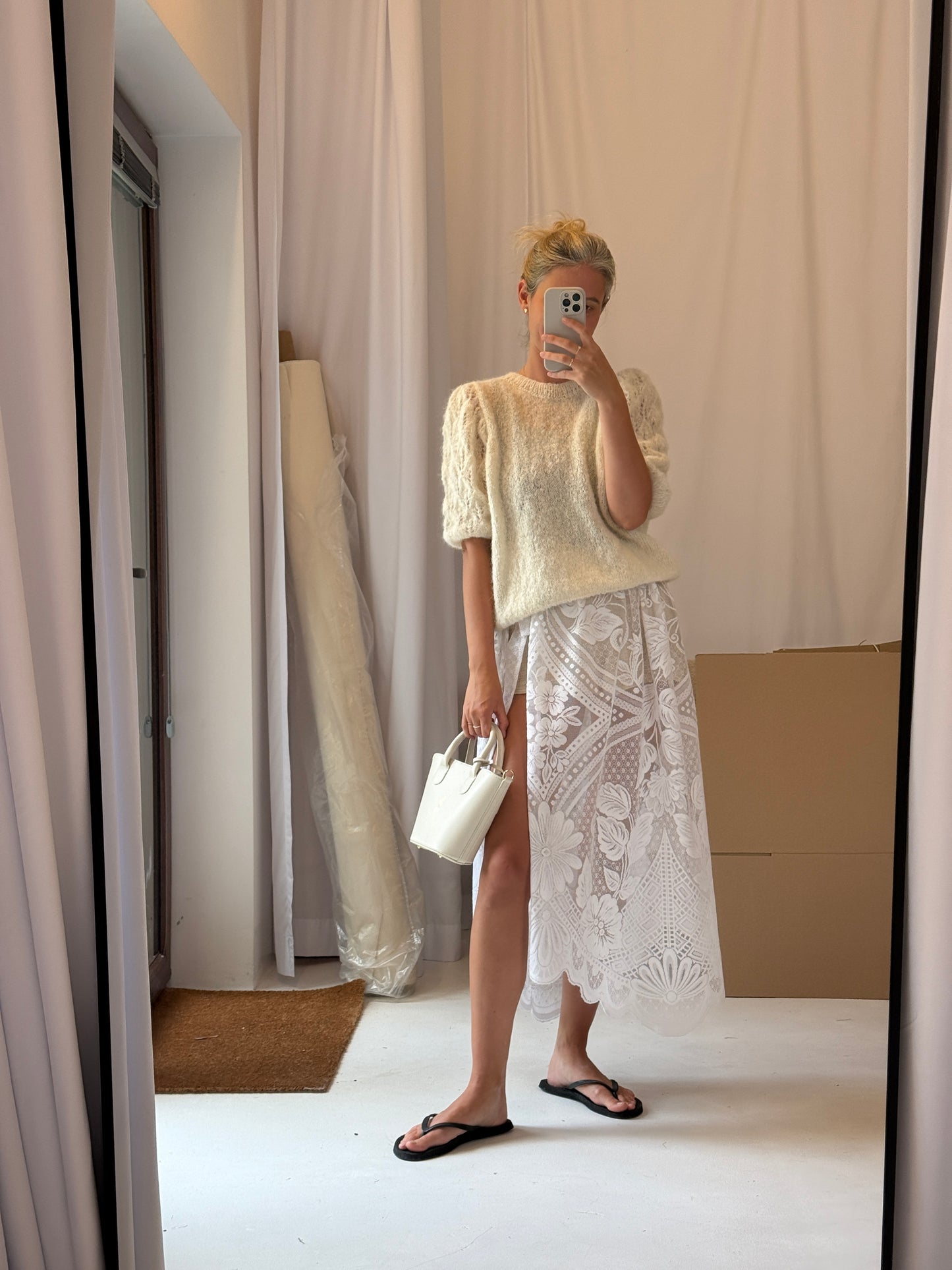 Cream Leather Handbag Janina