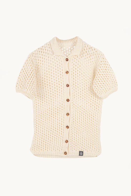 Openwork Knitted Polo Shirt